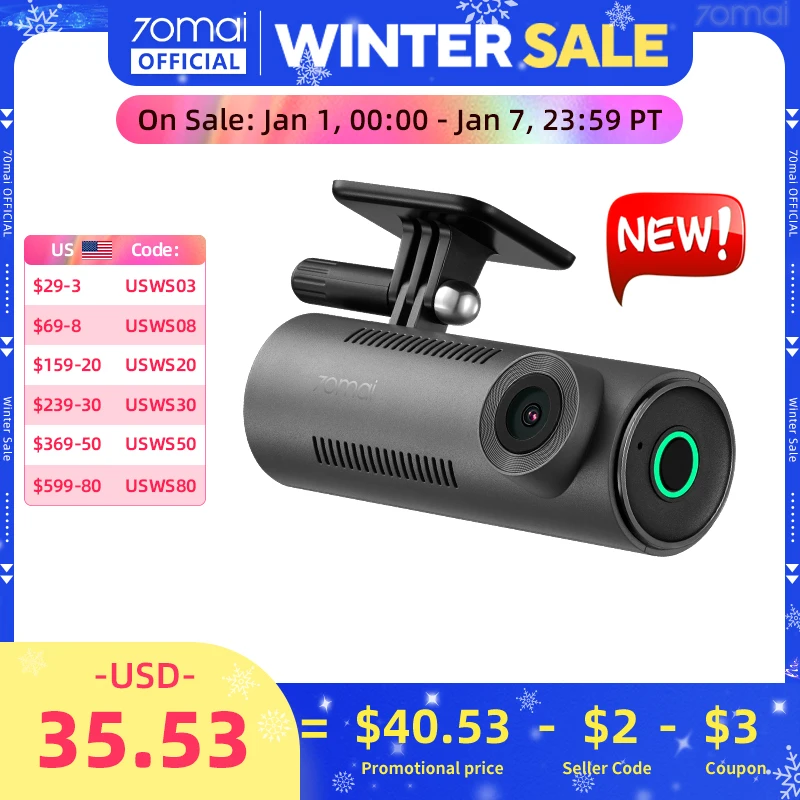 2024 New 70mai Dash Cam M310 New 1296P Night Vision F2.0 Aperture 70mai M310 Car DVR 24H Parking Monitor WIFI & App Control