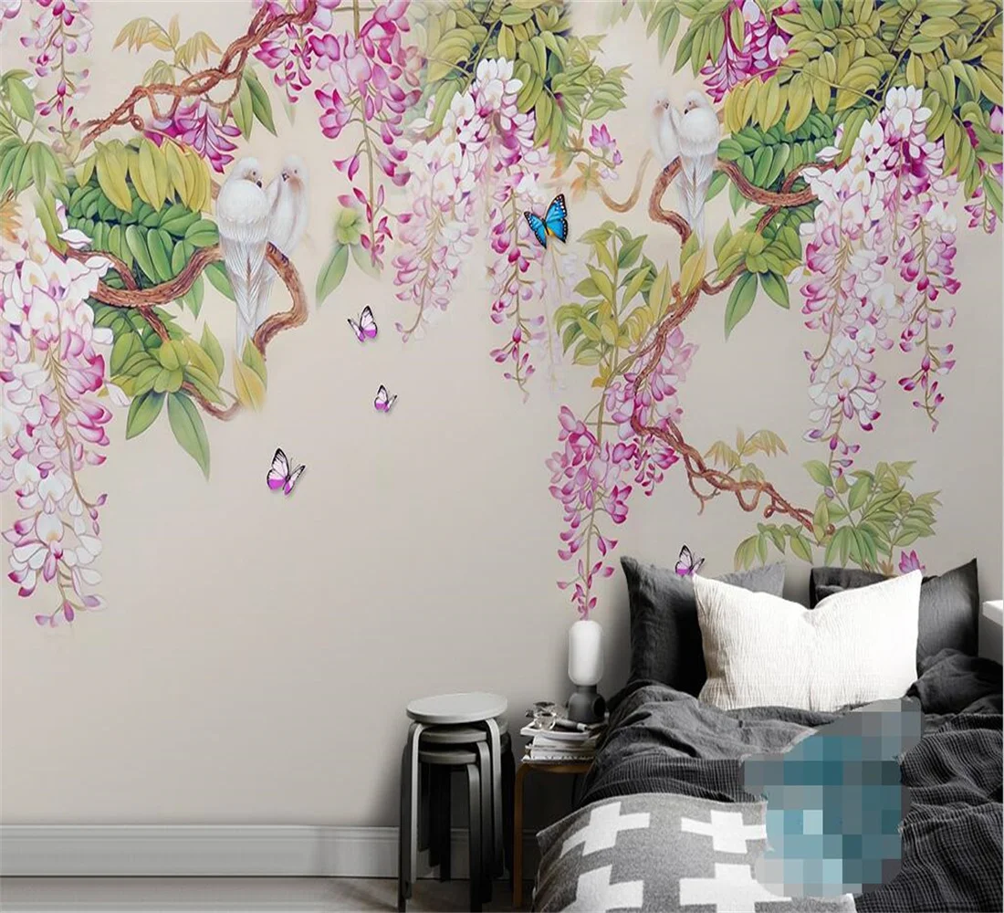 Custom mural with pink background wall photos Fortune Tree flower Branch Mural Home Decoration Living Room Bedroom 3d wallpaper