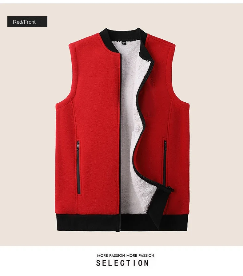 Herren Winterweste, ärmellos, Stehkragen, einfarbig, Fleece, dick, warm halten, Übergröße, Nackenschutz, Winterweste für den Alltag – Detail 13