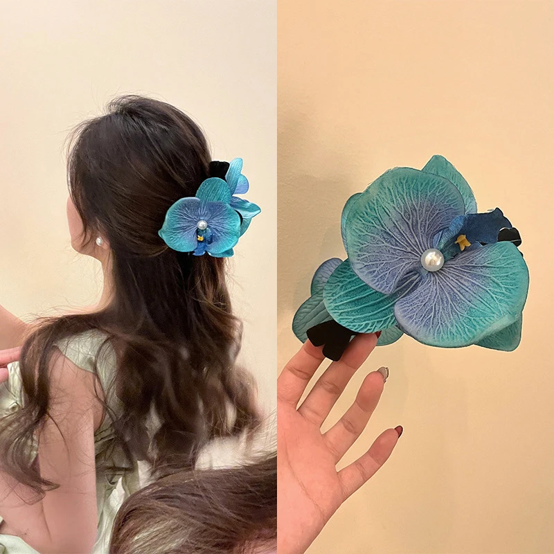 

Elegant Simulated Phalaenopsis Orchid Clasp Hair Grab Ladies Vintage Headwear Fashion Claw Clip Barrettes Hair Accessories