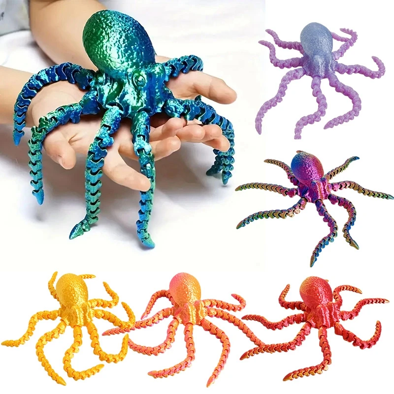 3D Printing Mini Octopus Model Full Body Joint Movable Tentacle Fish Tank Landscape Model Toy Creative Octopus Desktop Ornament