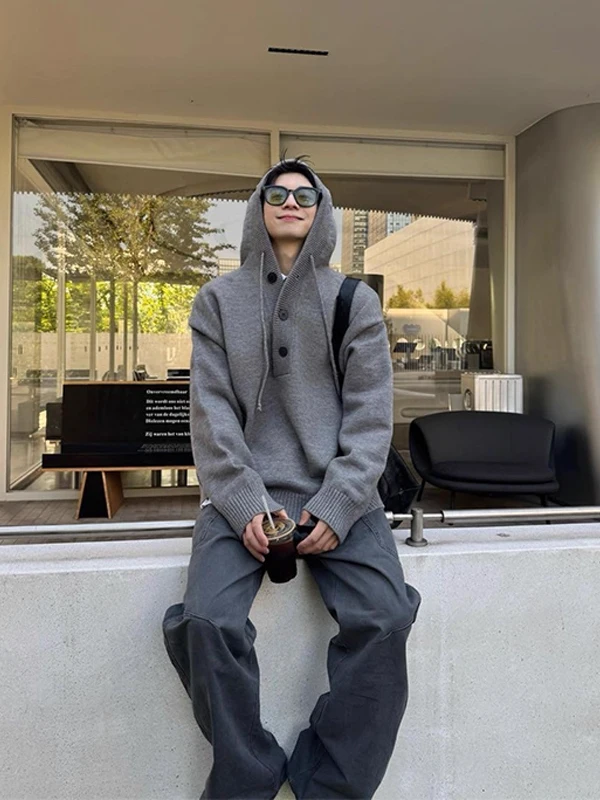 

American Sle Cleanfit Lazy ey Hoodie Knitted Sweater Men Loose Outerwear Autumn Winter Overhead f Open Front Regular Fit