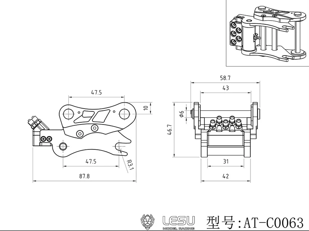 RC 1/14 LESU Hydraulikbagger Metall-Schnellwechsler für Aoue Funkgesteuerte Bagger Schwere Maschinenmodelle LKW DIY-Teile – Detail 2