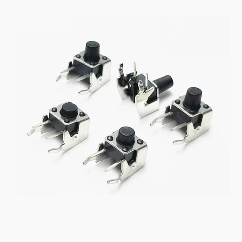 20Pcs 6x6 PCB Momentary Tactile Tact Push Button 4-Pin Self-reset Switch Right Angle With stent 6*6*4.3/4.5/5/6/7/7.5/8/9/10mm