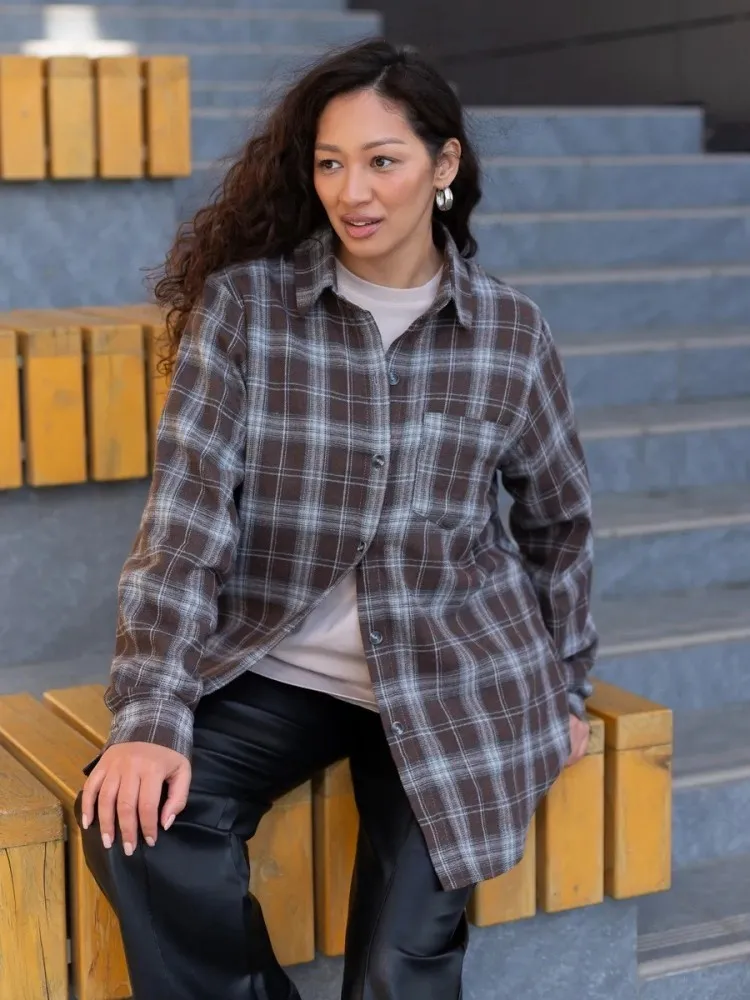 새로운 가을/겨울 캐주얼 루즈 체크 무늬 여성 셔츠, 여성 의류, 여성용 블라우스, 빈티지 의류, 여성용 격자 무늬 셔츠