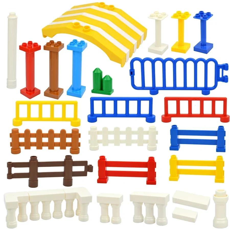 Big Size Building Blocks Roof House Farm Fence Parts Pillar Ceramic Tile Assemble Large Particles Brick Educational Duploes Toys