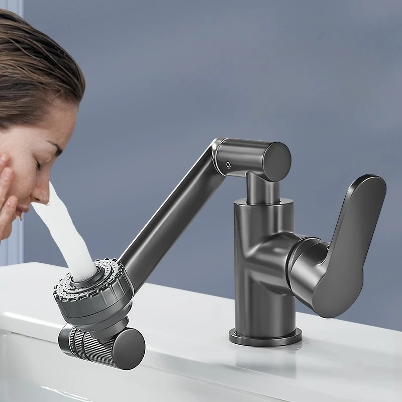 

Bathroom robotic arm universal faucet, wash basin hot and cold faucet, black, silver stainless steel faucet