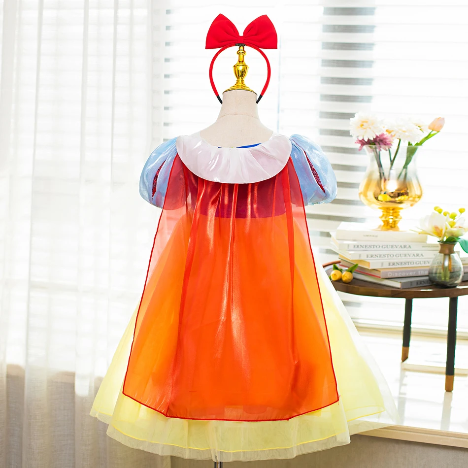 Vestido branco de neve Disney Princess com capa para meninas, fantasia cosplay para crianças, carnaval infantil, deluxe Halloween, luz LED, fada, meninas, 2-10t