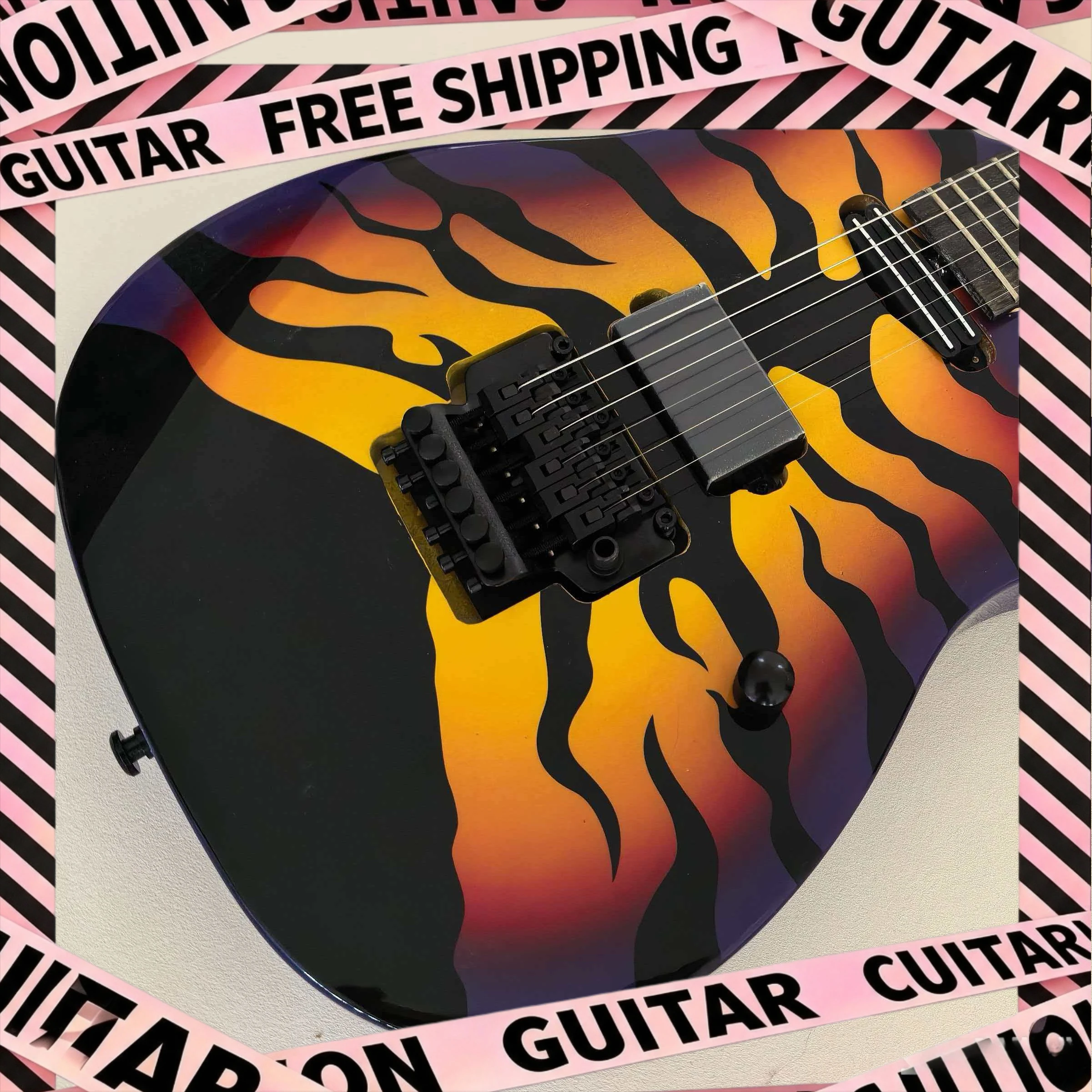 Purple Flame Double Shake Heavy Duty Electric Guitar Solid Wood Body Rose Wood Fingerboard Free Shipping Gift New Beginner