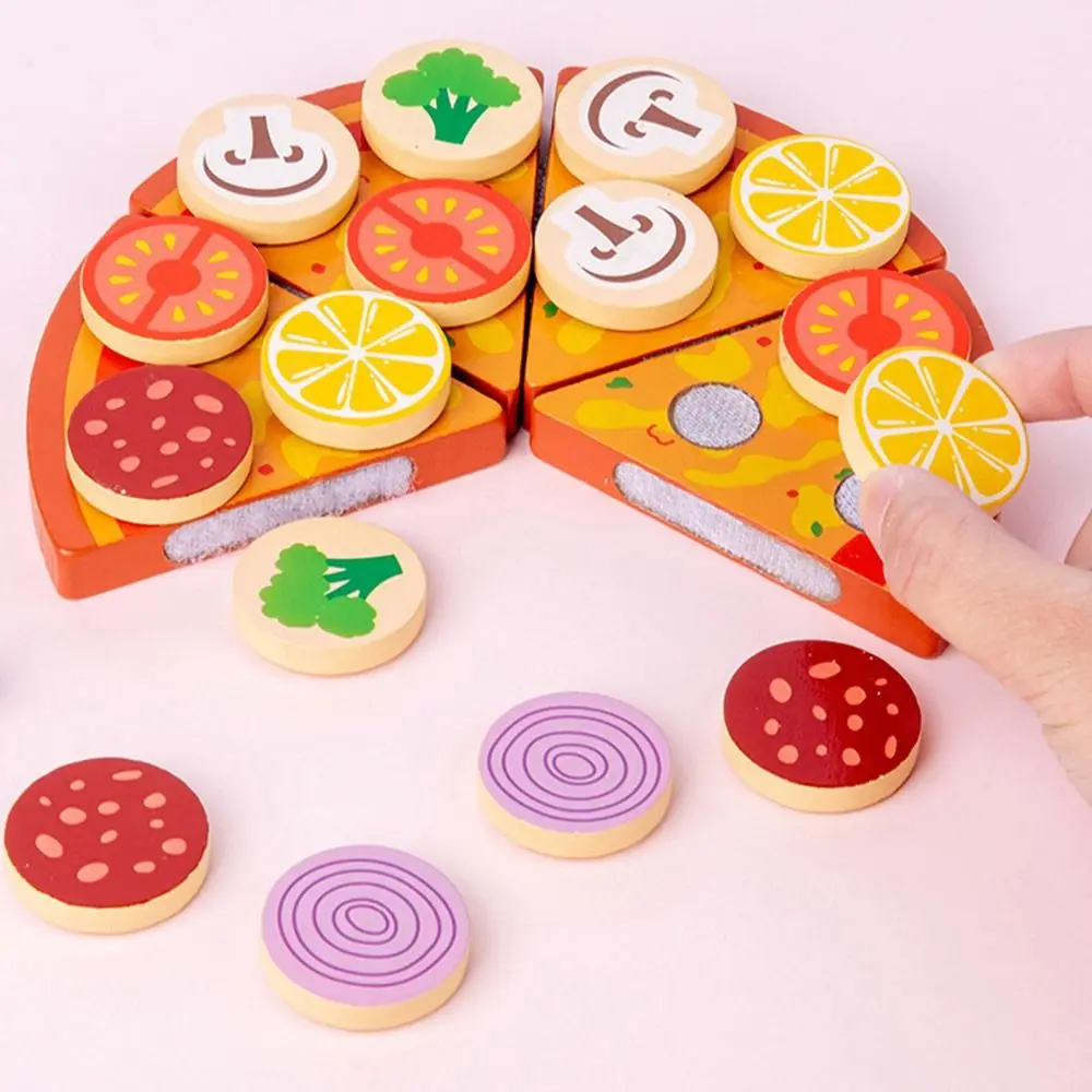 Divertido Multicolor Montessori madera dibujos animados Pizza jugando cocina DIY casa de juego educación temprana para