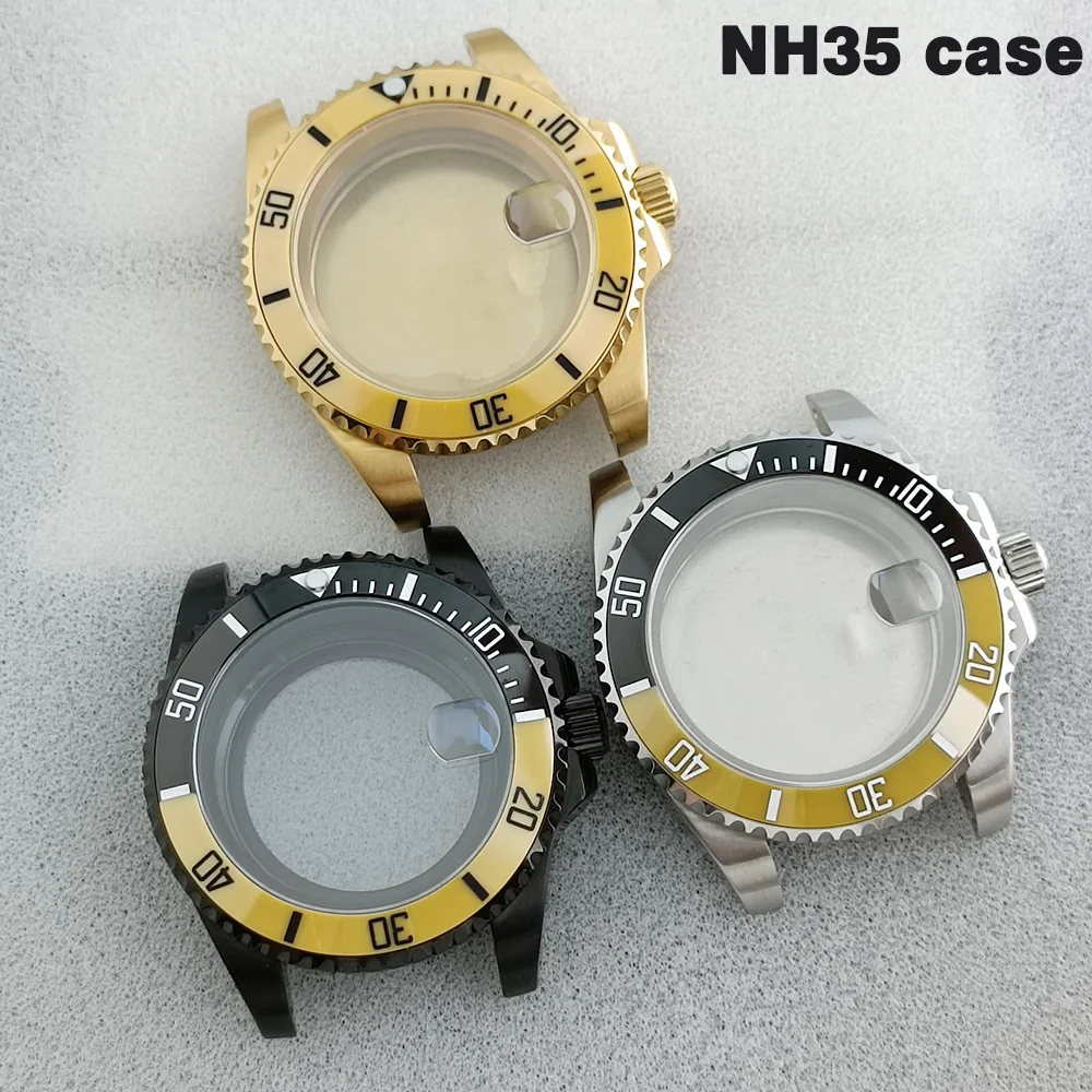 NH35 watch case 40.5mm stainless steel sapphire glass case inlaid with black and yellow ceramic bezel men's watch accessories