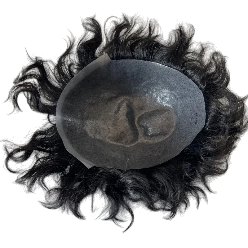 Brazilian Virgin Human Hair Replacement #1 Black Color Knotted Skin Toupee 8x10 PU Units for European Men