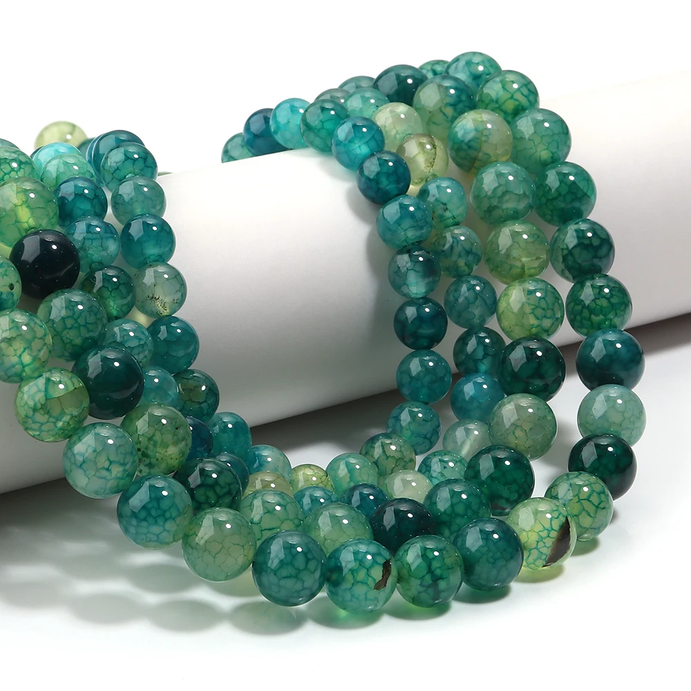 1 Streifen 6/8/10 mm Naturstein grüner Turmalin Achat Drachenmuster Perlen für Schmuckherstellung DIY Armbänder Halskette Zubehör