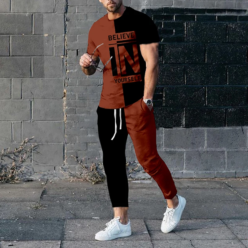 T-shirt et pantalon de survêtement College en 3D pour hommes, Believe In ABLE Self, FJSet, Streetwear, Costumes respirants, Sportedly, 2 pièces