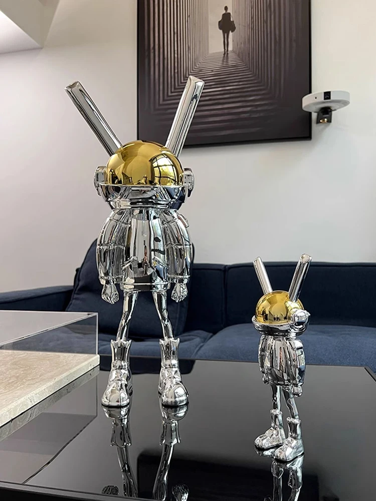 Creative Cartoon Sculpture Living Room Decoration,plating Technology Sense,Space Rabbit Decor,TV Cabinet Foyer,59cm,Customized