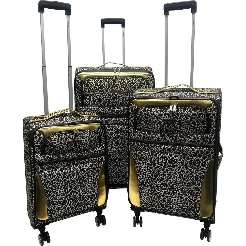 

Ultra-Lightweight 3-Piece Spinner Luggage Set, Expandable with Leopard Print