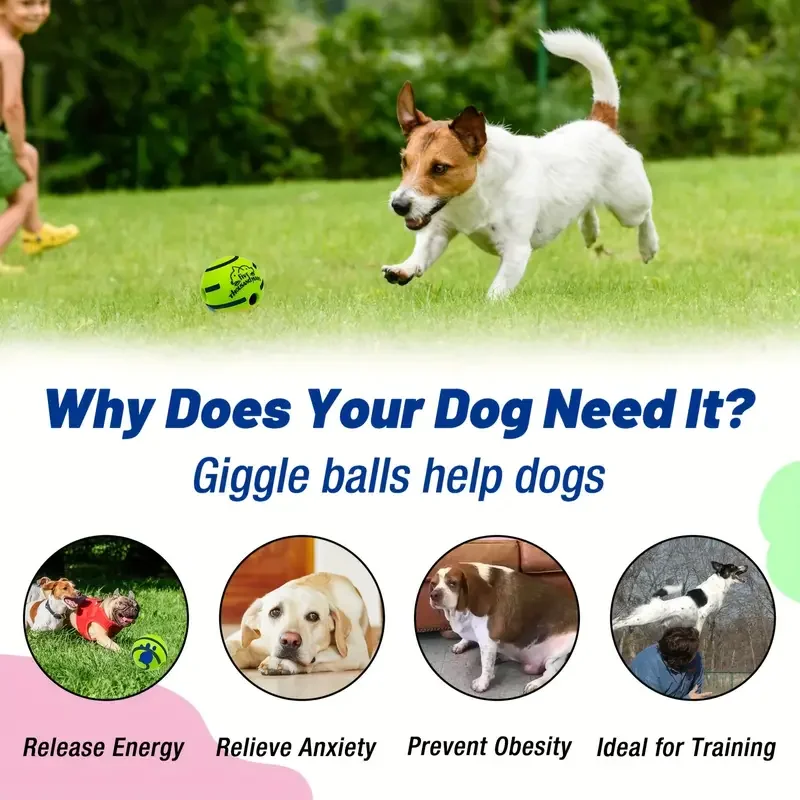 Pet Dog Toy Ball Wobble Wag Giggle Sound-Emitting Glow Ball Interactive Dog Toy Funny Indoor or Outdoor Play Agility Training