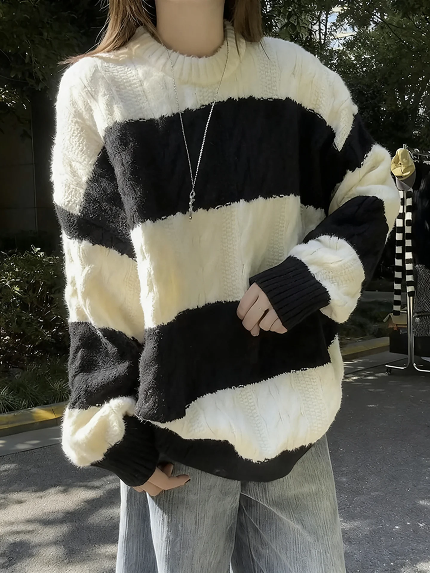 

Мужской и женский винтажный американский свитер-пуловер в стиле лоуфарс с цветными блоками и полосками, трикотажный, для осени и зимы