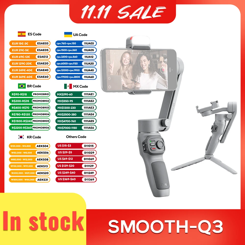 ZHIYUN Official SMOOTH Q3 Gimbal Smartphone 3-Axis Phone Gimbals Portable Stabilizer for iPhone 14 pro max/Xiaomi/Huawei