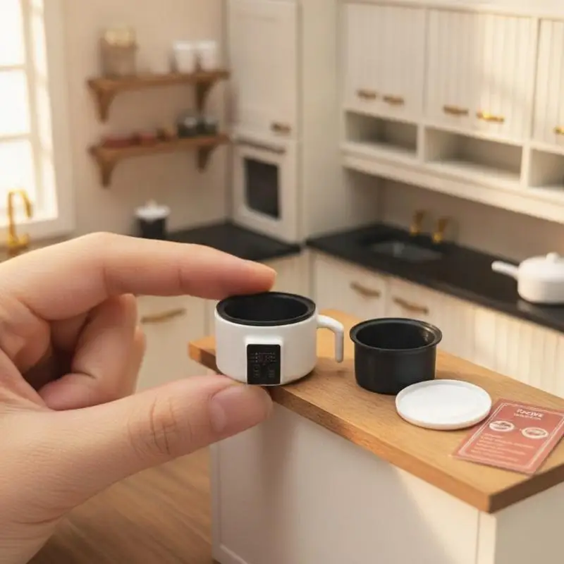 Realistic Miniature Rice Cooker Model 1/12 Dollhouse Mini Kitchen Kitchenware Ornament Dollhouse Micro Scene Furniture Decor