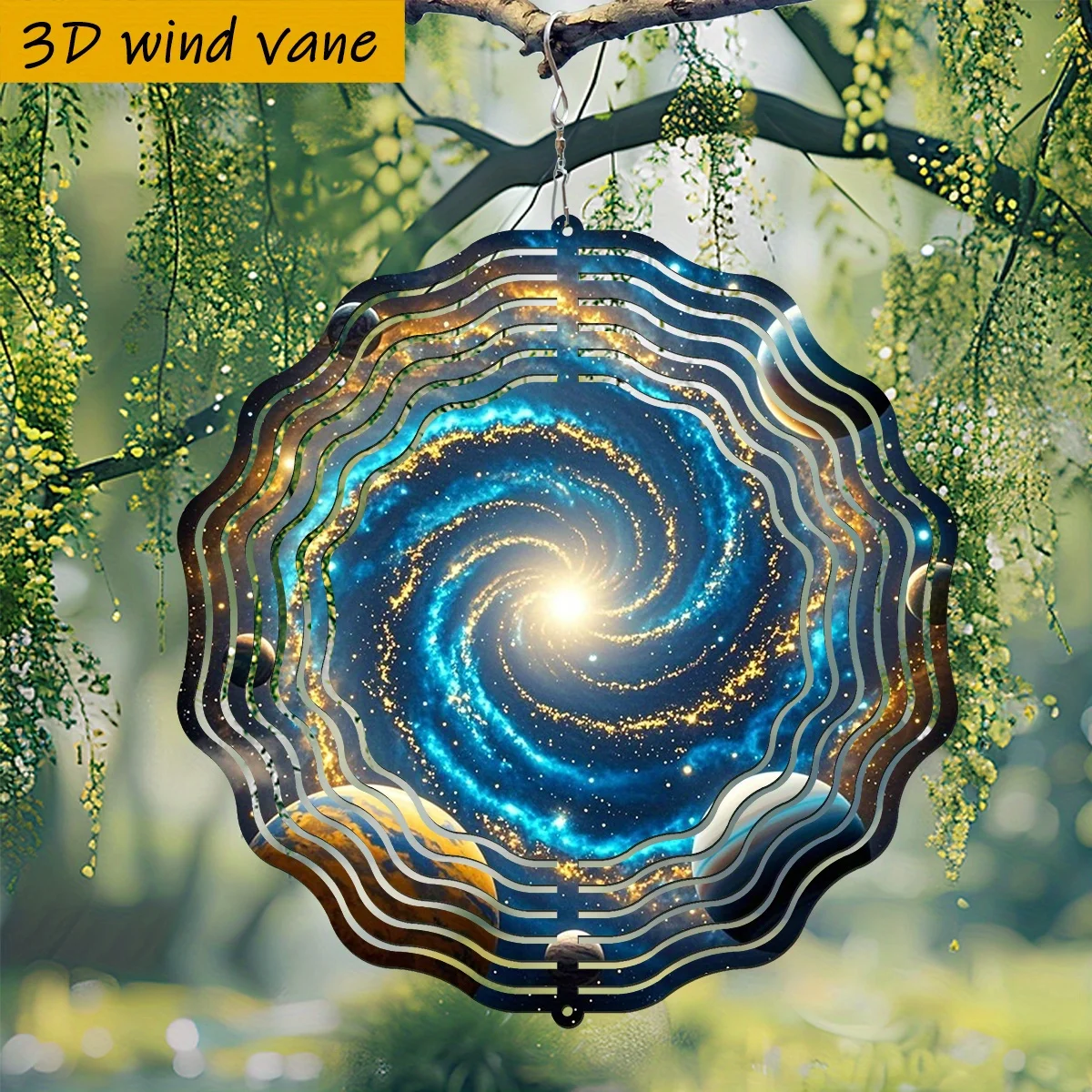 CIFbuy 3D Galaxy Wind Chime 360 Rotating Starry Wall Decor 10 Inch Round Metal Indoor Outdoor Garden Ornament Manual