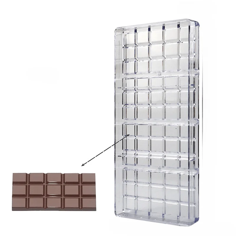 Classic Long Bar Chocolate Mold Transparent Grid Hard Plastic Chocolate Candy Mold Food Grade Plastic