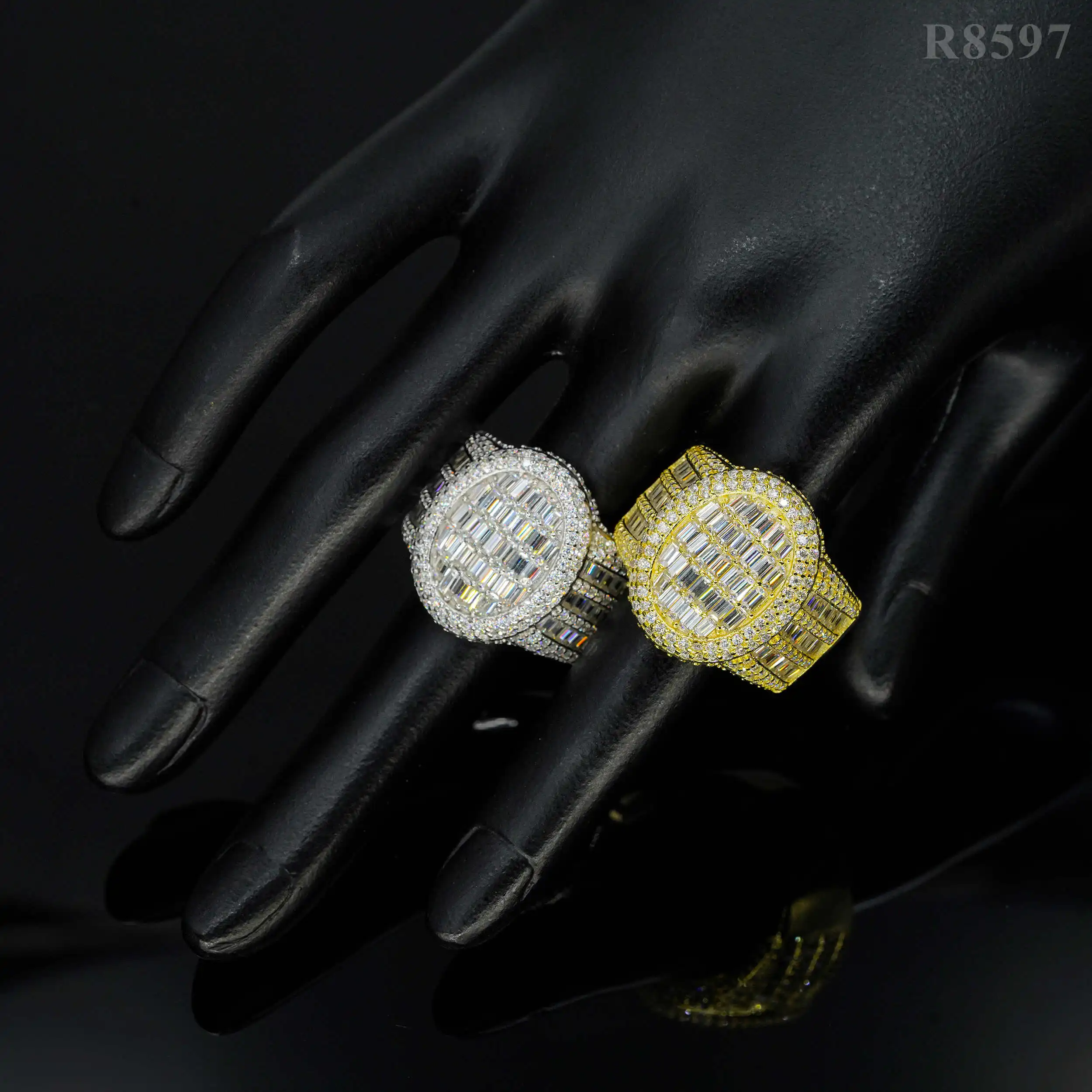 R8597  Moissanite Ring 925 Sterling Sliver Yellow,White Gold Plated Rock Band Hip Hop Rings for Man Women Sparkling Jewely