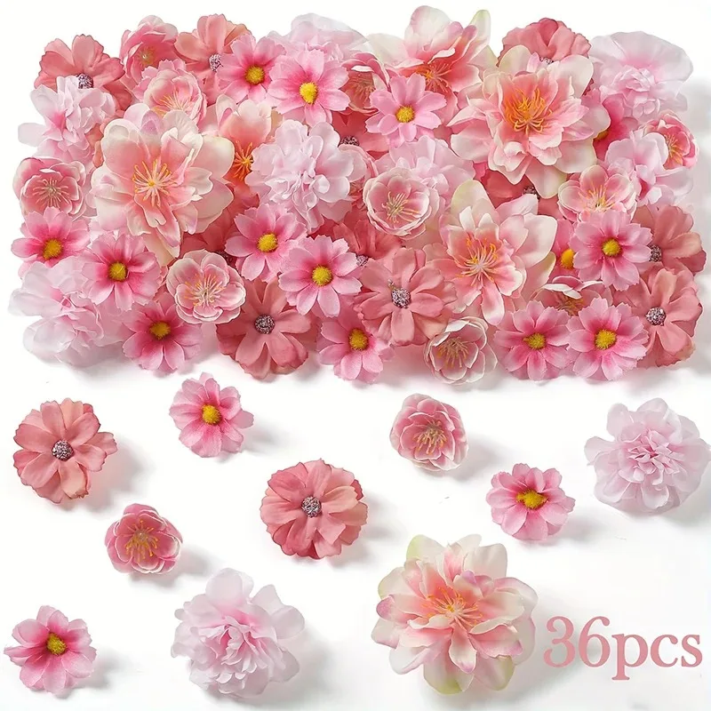 36Pcs/Bag Silk Flower Heads Fake Rose Daisy for Home Decoration Wedding Decor Garland Supplies Artificial Craft Flower Wreath