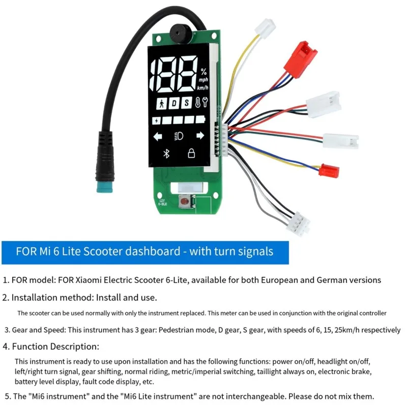HOES-Replacement Control Panel With Bluetooth Dashboard Display Circuit Board Turn Signal Functionality For Mi6-Lite Electric Sc