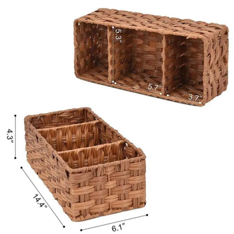 36x15cm Handmade Woven Storage Baskets Desktop Storage Box Rectangle Sundries Snack Toy Organizer Cosmetic Container