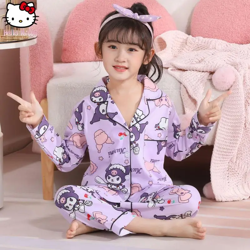 

Fashion Children's Trousers Pajamas Suit Cinnamoroll Kuromi Spring Autumn Anime New Kawaii Cartoon Long Sleeved Home Clothing