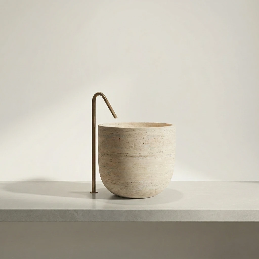 

#P Aquarius High-Grade Travertine Modern Round Wash Basin for Villa Hotel Bathroom Customization