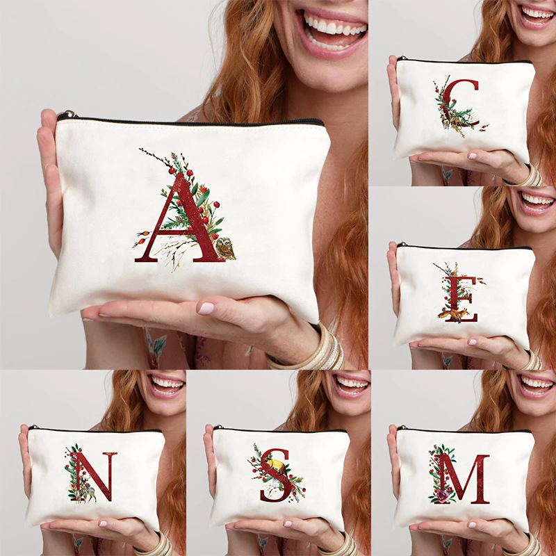 

A-Z Makeup Bag Initial Monogram Personalized Graduation Gifts Capital Flowers Cosmetic Bag for Wedding Gifts for Teacher brides