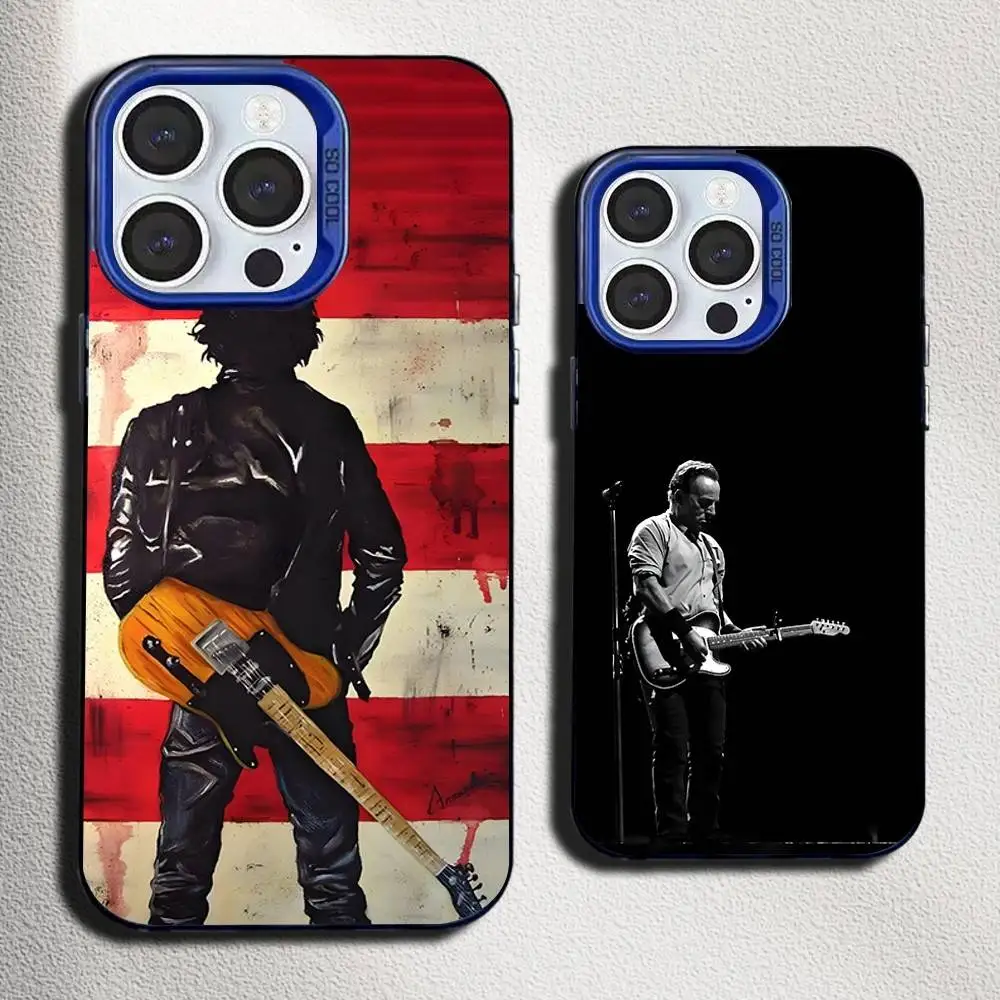 حافظة هاتف Rock Singer B-Bruce Springsteen لهاتف iPhone 16,15,14,13,12,11,Mini,Pro,SE,MAX غطاء سيليكون أزرق غير لامع