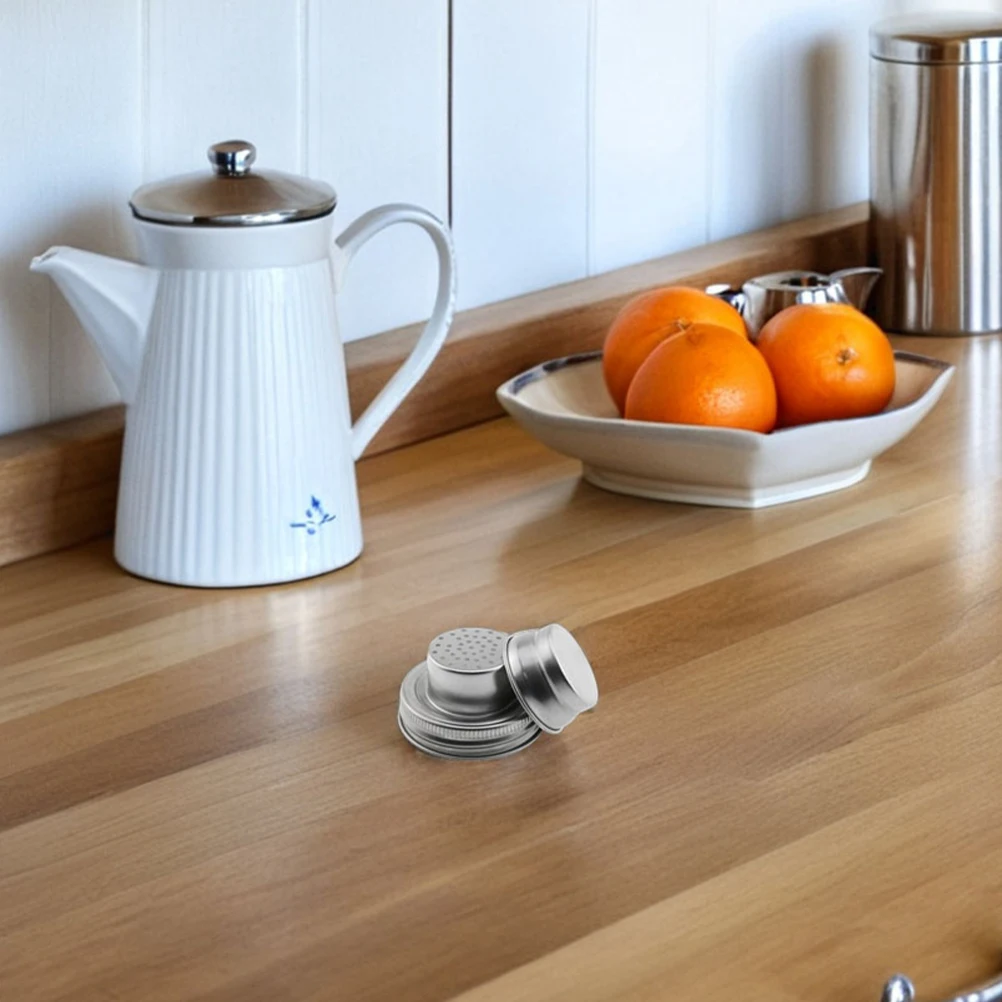 2Pcs Mason Jar Shaker Lids Stainless Steel Airtight Rubber Gasket Covers for Flour Spices Salt Pepper Seasoning Cocktail Mixers