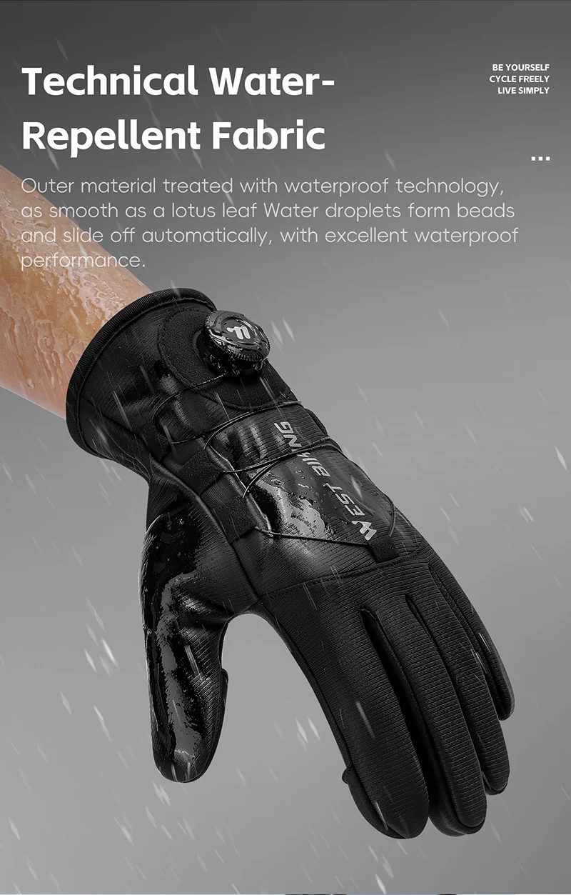 WEST BIKING Winter-Wärmehandschuhe für Herren, winddicht, mit Fleece, selbstverriegelndem Knopf, Touchscreen-fähig, rutschfest, für Mountainbike, Rennrad und Motorrad. – Detail 11