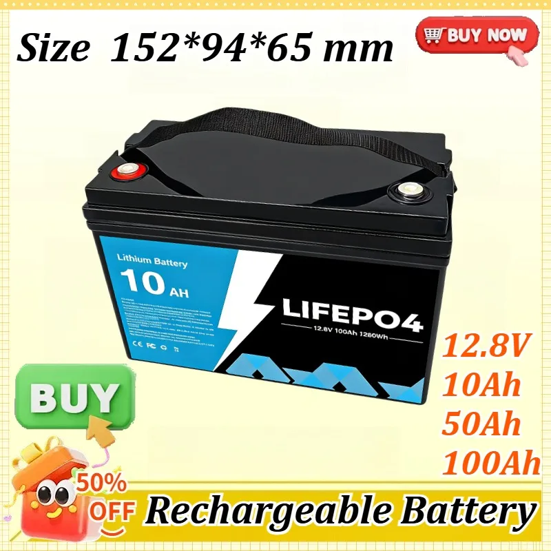 

12V 10/50/100Ah LiFePO4 Deep Cycle Battery with Low Temp Cut Off for RV Solar Customized Golf Cart Solar Energy Battery Pack
