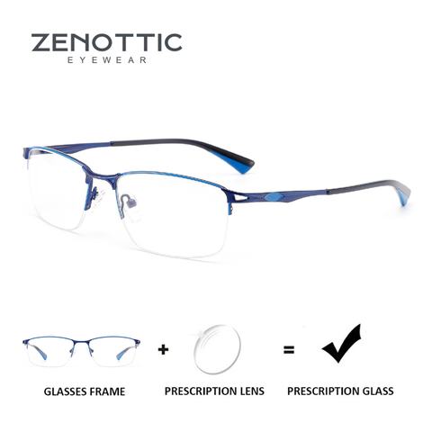ZENOTTIC Trendy Metal Half-Rim Prescription Glasses for Men Square Photochromic Optical Eyeglasses Progressive Eyewear