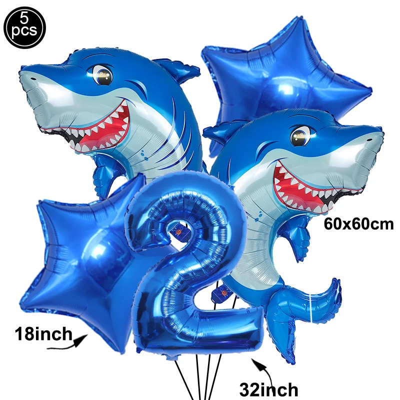 5 stücke Cartoon Blue Shark Anzahl Digitale Luftballons Set Jungen Ozean Meerestiere Geburtstag Party Decor Liefert Kinder Favor Geschenke – Detail 3