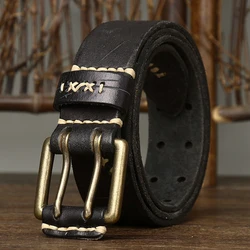 Men's Leather Double Prong Belt New Mens Waistband Luxury Leather Belt for Men Cowskin Strap Width:38mm Length:105-125cm