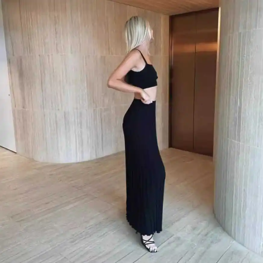 

Летний комплект из жилета и юбки с ремешками Ele, женский повседневный топ, юбка, ансамбль, модная женская одежда из двух предметов