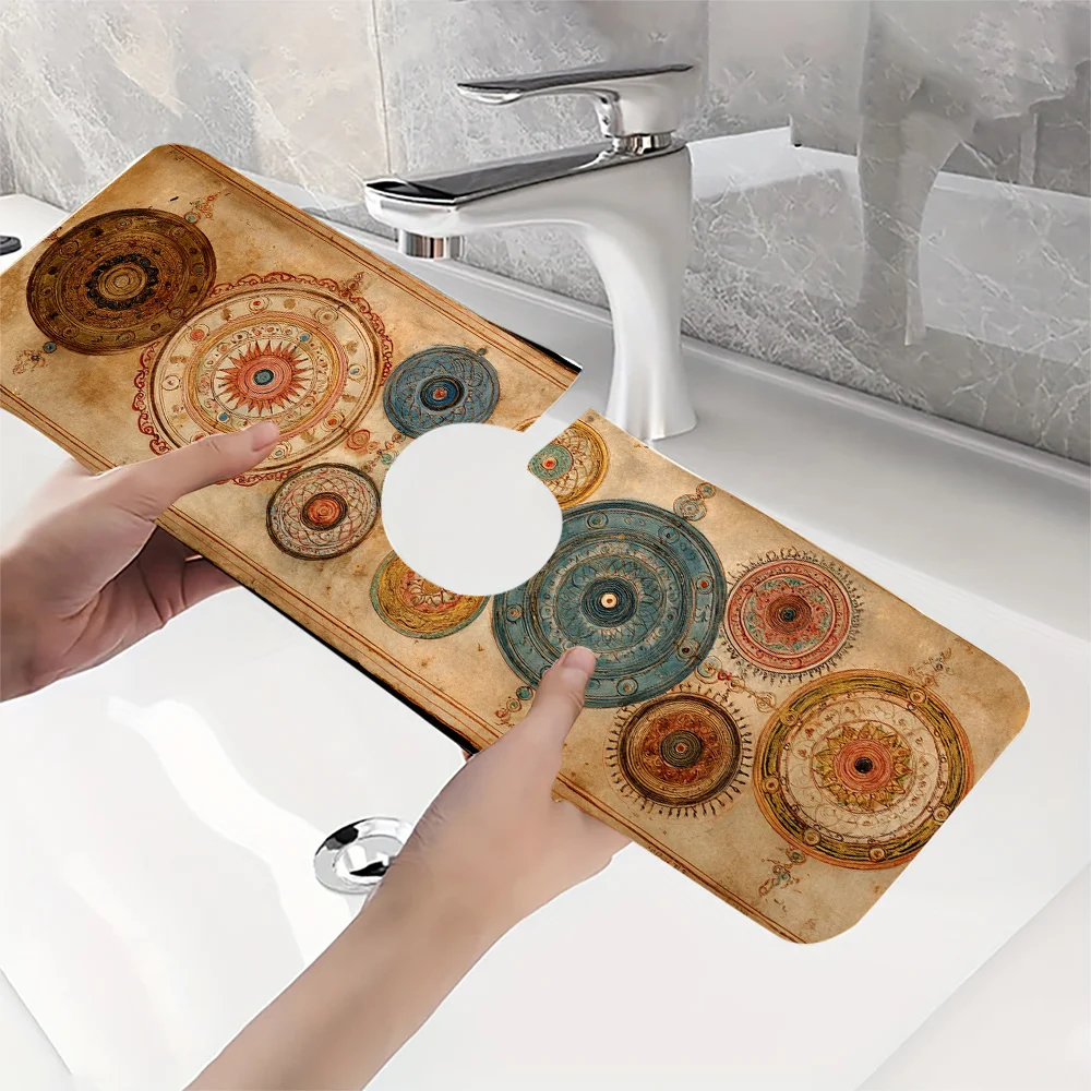 VIKAMA Bohemian Vintage Pattern Faucet Drip Tray For Kitchen And Bathroom, Silica Mud Countertop Of The Sink Drainage System