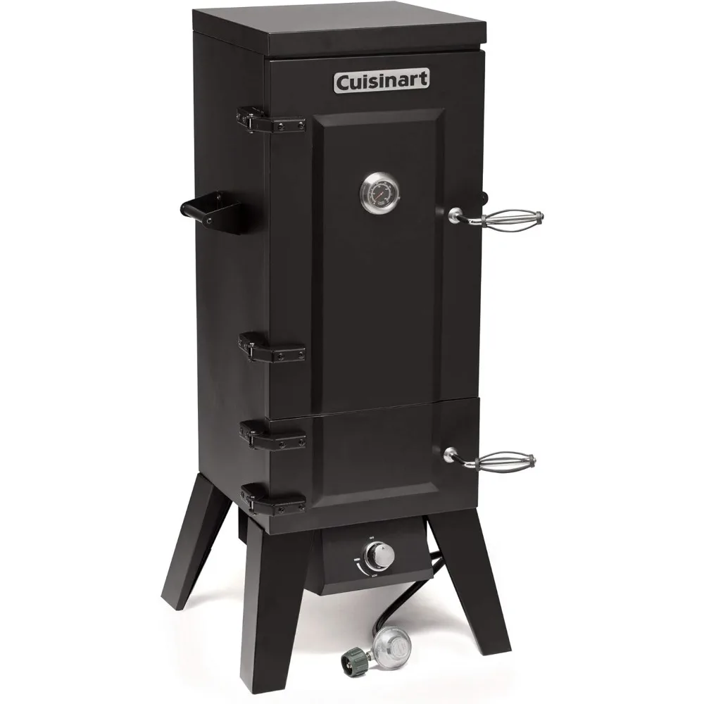 Vertical Propane Smoker with Temperature & Smoke Control Four Removable Shelves Black