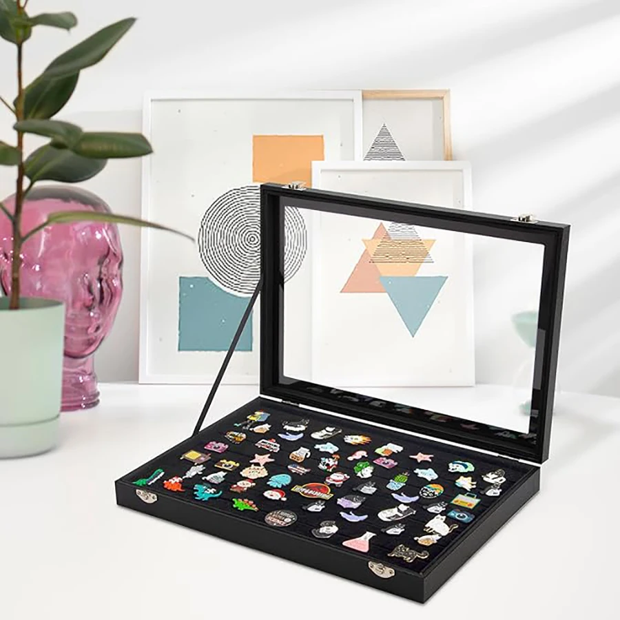 Metal badge display case, medal storage, badge collection felt commemorative pin display stand, brooch storage box