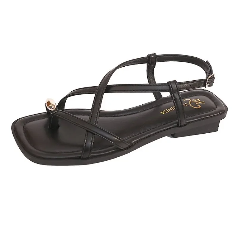 Sandals Women 2026 Summer New Fashion Square Toe Roman Shoes Simple Fairy Strap Women Shoes Flat Casual Shoe Sandalias De Mujer