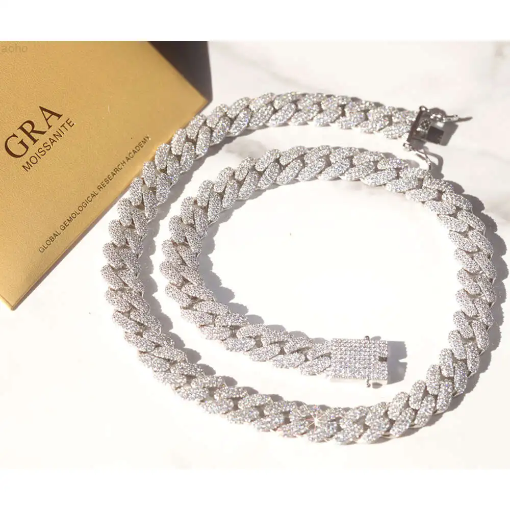 

Hip Hop Rapper Chain 13mm Wide with 3rows 925 Silver Necklace D/vvs Moissanite Necklace Iced Out Cuban Link Chain