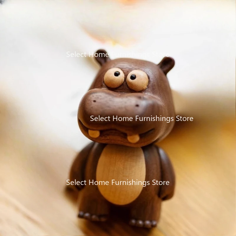 Suitable for Small Hippo Ornament, Cute Card Hippo Solid Wood Desktop Decoration Ornament, Give Friends Birthday Gifts