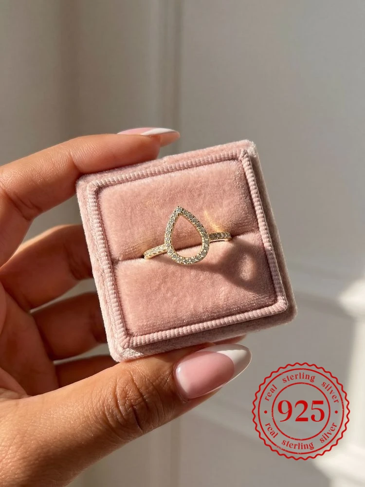 

925 Sterling Silver Water Drop Zircon Ring For Women Daily Outfit Engagement Anniversary Party Fashion High Quality Fine Jewelry