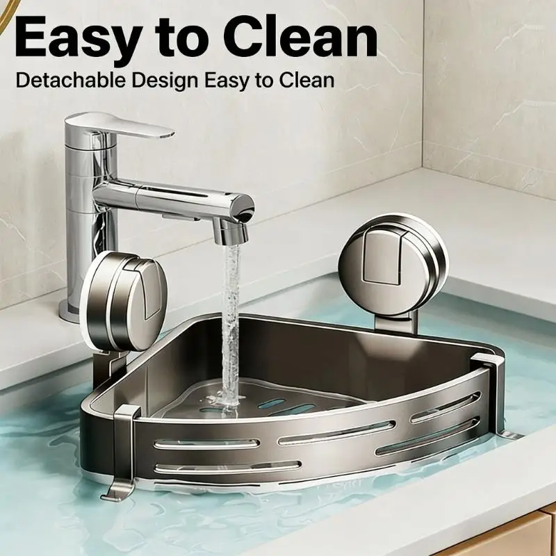 Waterproof Bathroom Corner Shelf Space Saving Bathroom Corner Organizers Heavy Duty Suction Cup Mount 