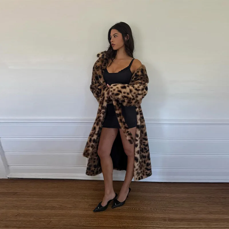 Vintage Stilvolle Leopardenmuster Mantel Auffällige Revers Kunstpelz Lose Dicke Warme Herbst Dame Mantel Winter Straße Frauen Oberbekleidung